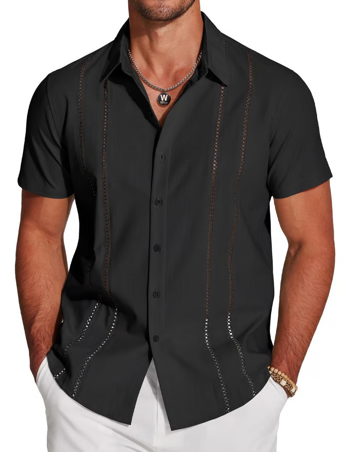 Magnus | Relaxed Fit Embroidered Guayabera Shirt