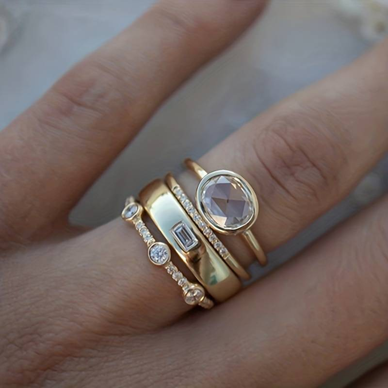 Vintage gold & cubic zirconia ring set